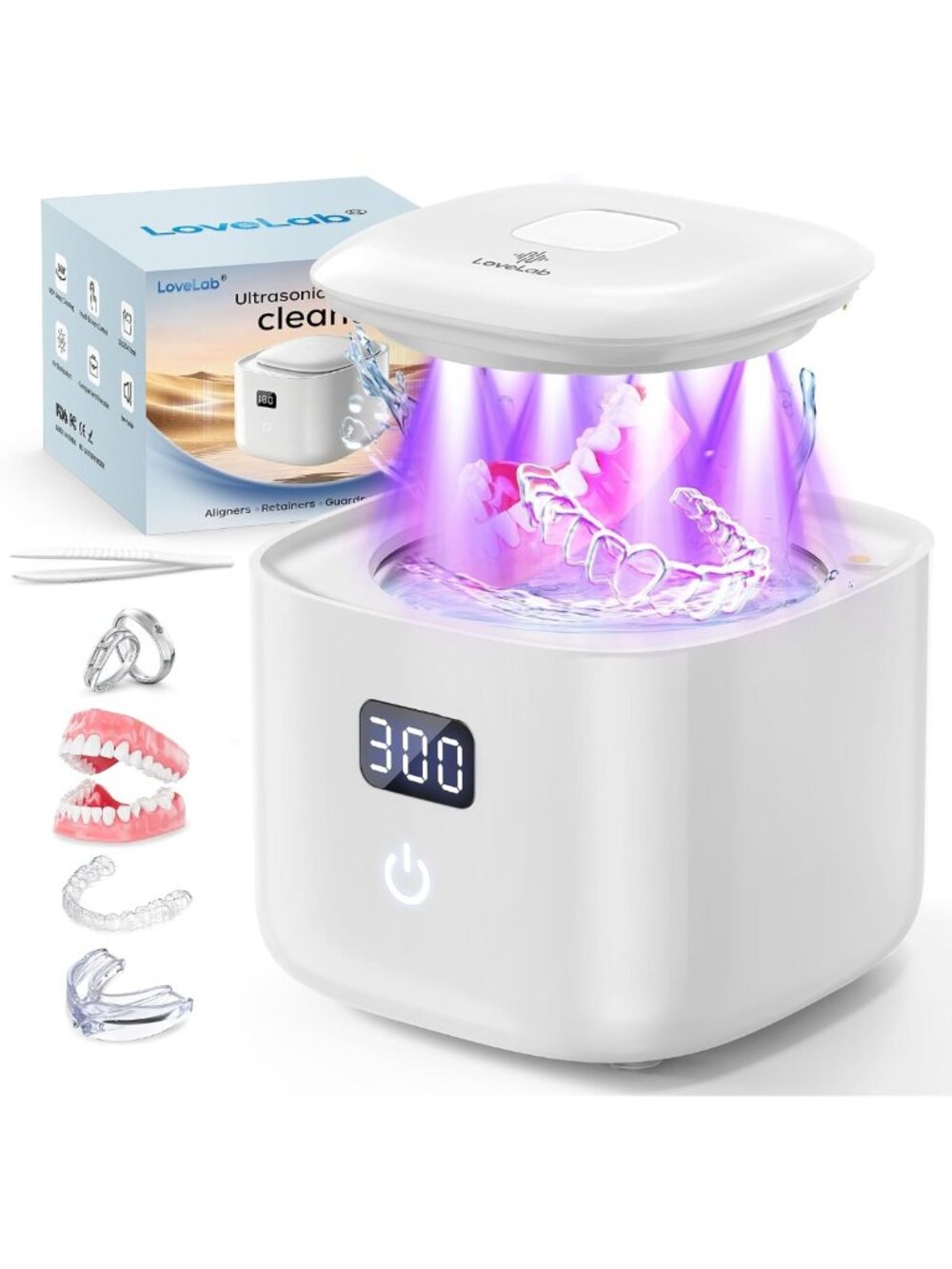 Ultrasonic Retainer Cleaner Machine - 48kHz Dental Care, Deep Cleaning Tool